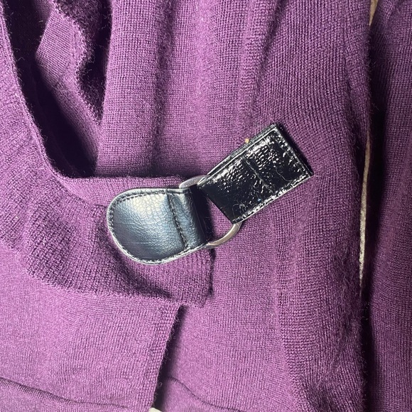 Fenn Wright Manson 100% Merino Wool Cardigan Ruffles Belt Eggplant Purple - Picture 5 of 7
